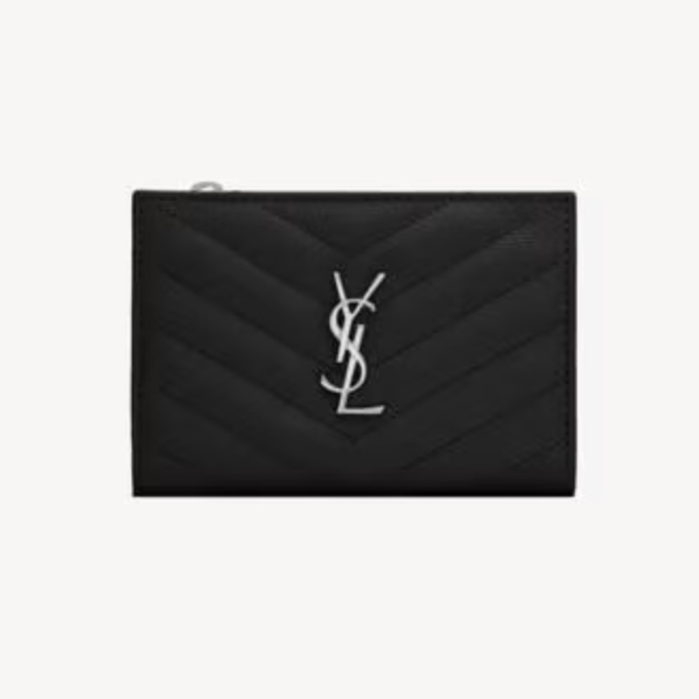 NEW Saint Laurent Cassandre Matelassé Bi-Fold Wallet in Grain Leather – Black